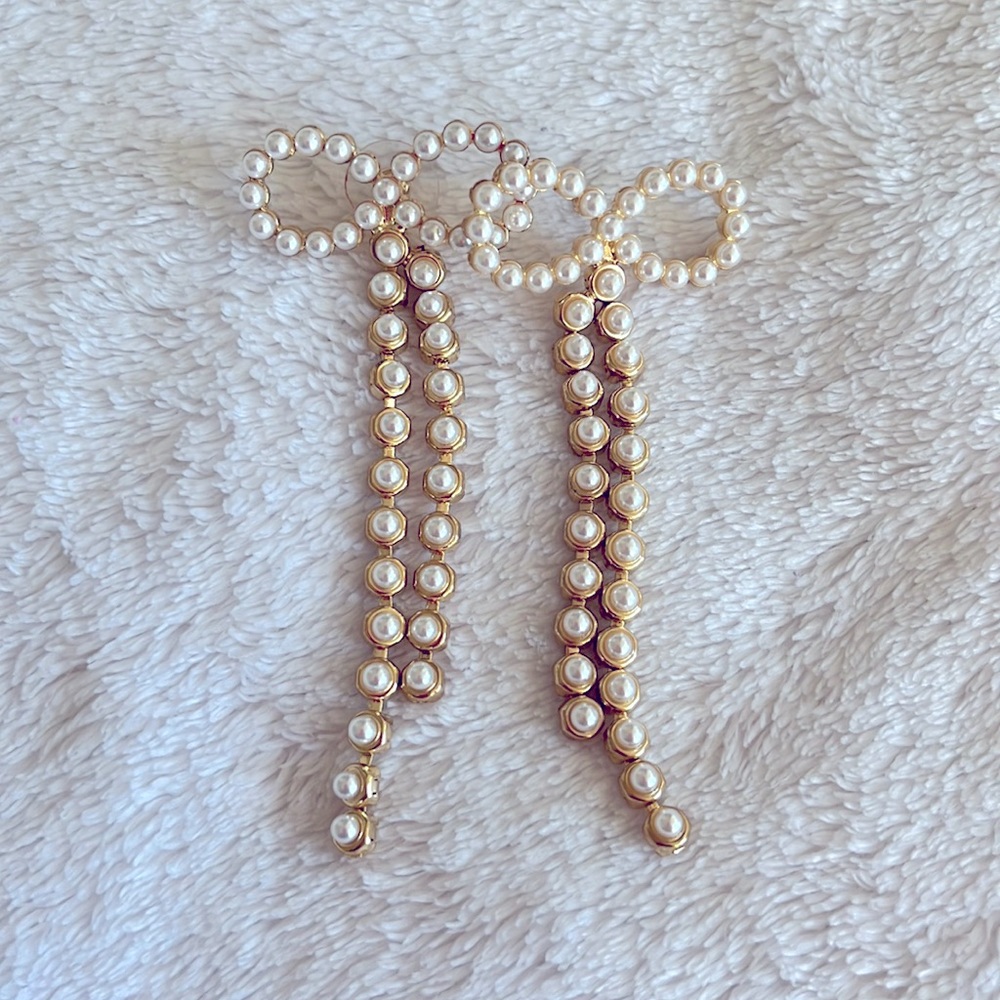 long pearl bow earrings